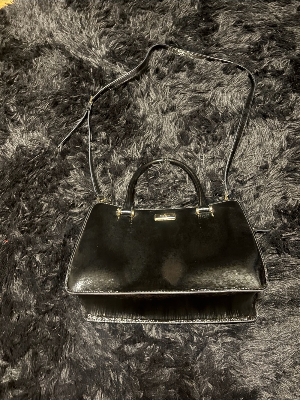 Black Patent Leather Structured Satchel by Kate spade